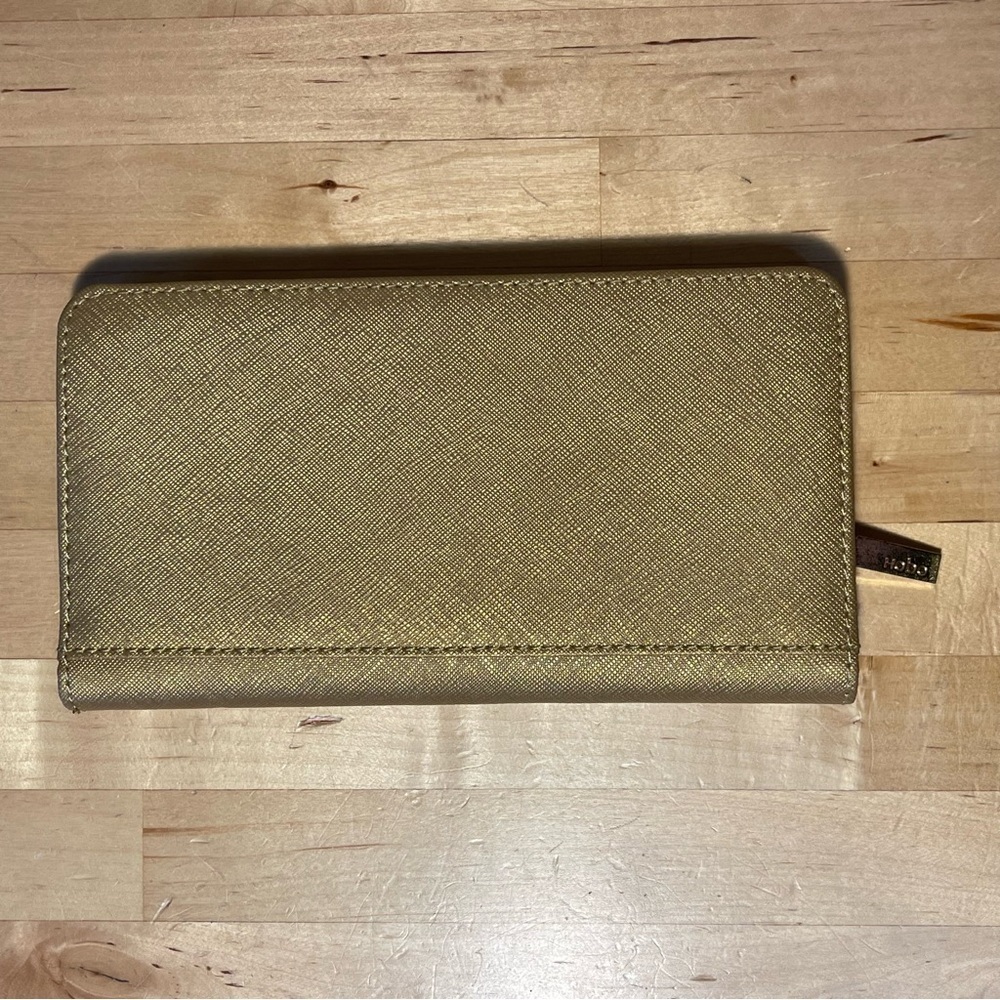 HOBO Gold Metallic Leather Zip Around Wallet Continental Organizer Clutch